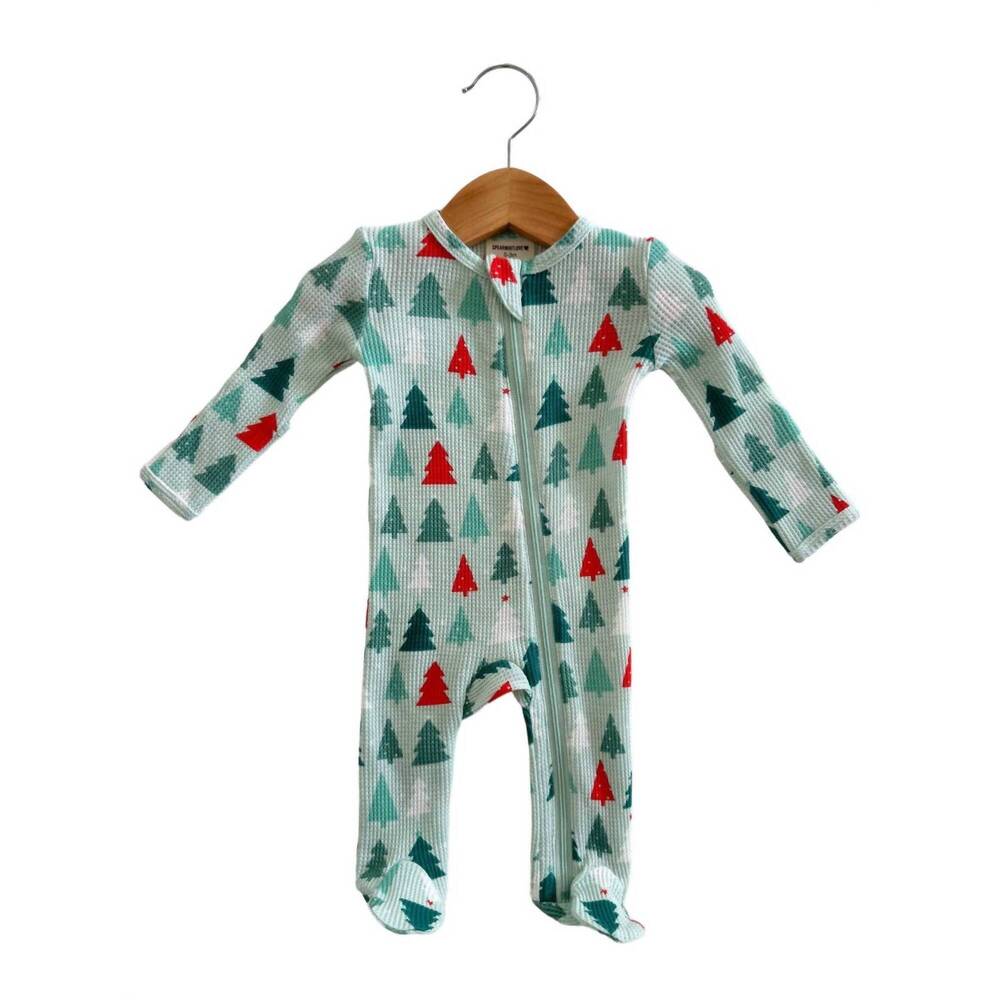 NEW SPEARMINTLOVE kids organic waffle zip footie in green multi